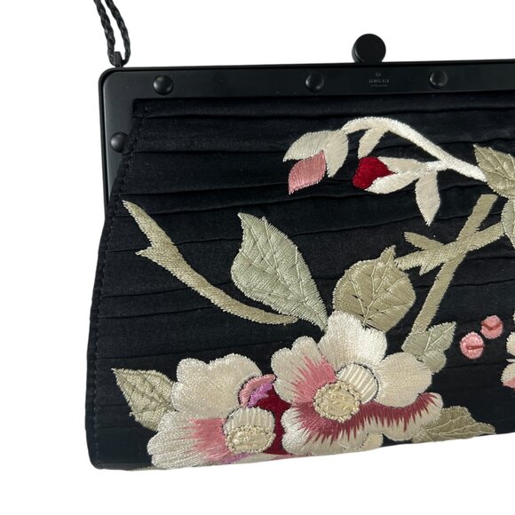 Gucci VINTAGE '03 Black Satin Pleated Multi Embroidered Tassel Mini Shoulder Bag - Picture 3 of 12